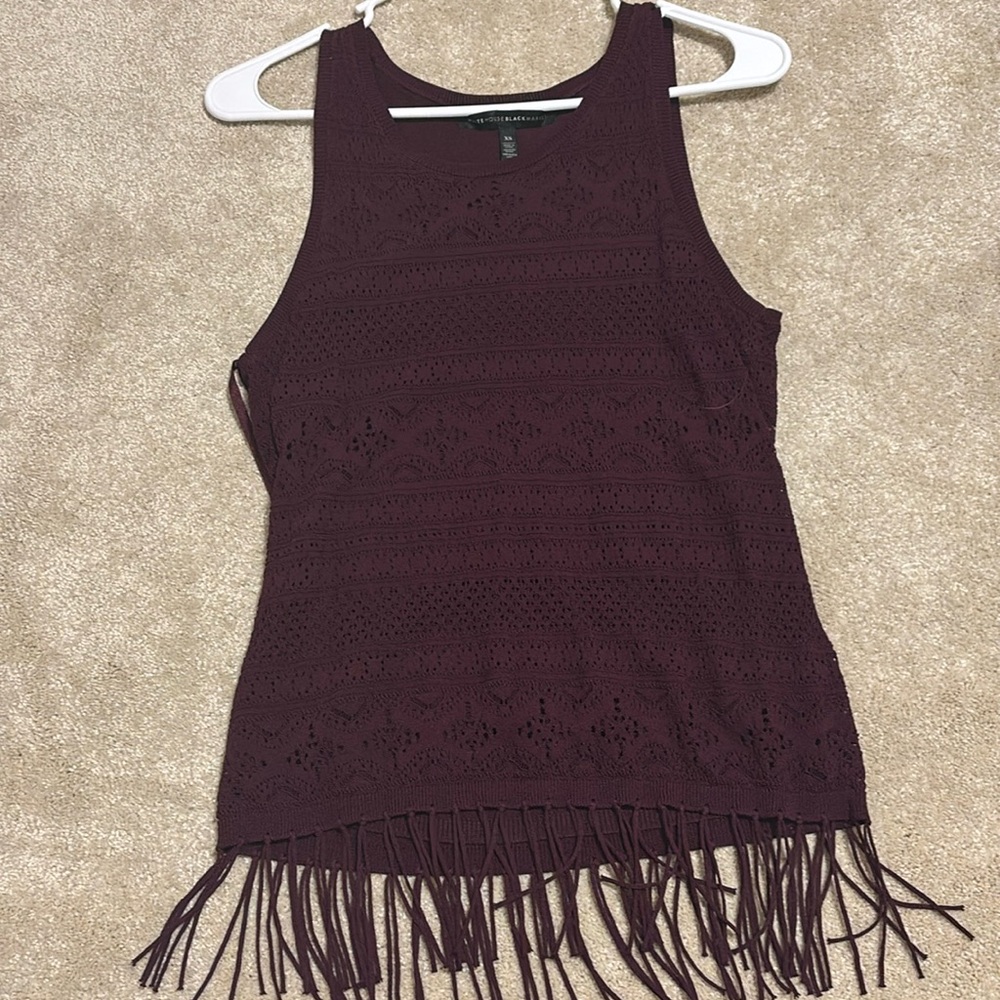 Burgundy Sleeveless Top, fringe, good condition
